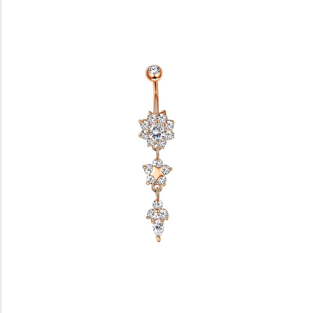 New Rose Gold Cz Dangle Belly Ring